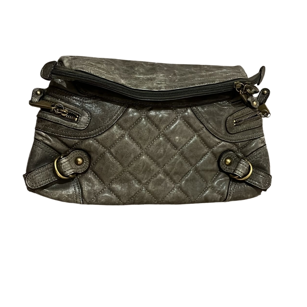 HIPE   Gray Quilted Clutch with Buckle Accents